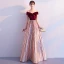 Chic / Beautiful Burgundy Evening Dresses  2019 A-Line / Princess Off-The-Shoulder Suede Short Sleeve Backless Striped Floor-Length / Long Formal Dresses
