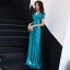 Scintillantes Bleu Marine Paillettes Robe De Soirée 2019 Princesse V-Cou Manches Courtes Dos Nu Longue Robe De Ceremonie