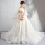 Charming Champagne Wedding Dresses 2019 A-Line / Princess Off-The-Shoulder Appliques Embroidered Pearl 3/4 Sleeve Backless Cathedral Train