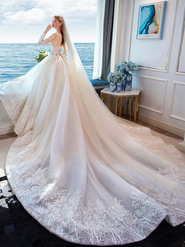 elegant wedding dresses 2019 Modern Elegant Formal A-Line Boho Lace Wedding Dress Casual Flowy Plun –  DorrisDress main image 1