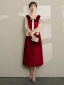 Vintage / Retro Burgundy Homecoming Graduation Dresses 2019 A-Line / Princess V-Neck Bow Suede Long Sleeve Tea-length Prom Dresses