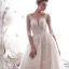 Elegant Champagne Wedding Dresses 2019 A-Line / Princess Scoop Neck Beading Lace Flower Appliques 1/2 Sleeves Backless Chapel Train