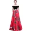 Chic / Beautiful Red Evening Dresses  2018 A-Line / Princess Metal Sash Printing Off-The-Shoulder Backless Sleeveless Floor-Length / Long Formal Dresses