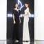 Chic / Belle Noire Robe De Soirée 2019 Trompette / Sirène Col Haut En Dentelle Fleur Manches Courtes Longue Robe De Ceremonie