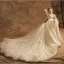 Elegant Champagne Wedding Dresses 2019 A-Line / Princess High Neck Lace Flower 3/4 Sleeve Backless Chapel Train