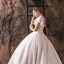 Elegant Champagne Wedding Dresses 2019 Ball Gown Scoop Neck Lace Flower Short Sleeve Backless Royal Train