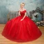 Elegant Red Wedding Dresses 2019 Ball Gown Off-The-Shoulder Beading Crystal Flower Lace Short Sleeve Backless Floor-Length / Long