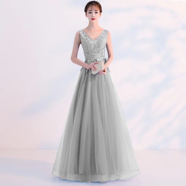 Affordable Pool Blue Evening Dresses 2019 A-Line / Princess V-Neck Lace Flower Sleeveless Backless Floor-Length / Long Formal Dresses