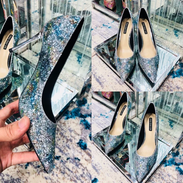 Charmig Multi-Färger Afton Pumps 2019 Paljetter 8 cm Stilettklackar Spetsiga Pumps