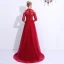 Chic / Belle Bordeaux Robe De Soirée 2018 Princesse En Dentelle Fleur Perlage Cristal Perle Noeud épaules 1/2 Manches Longue Robe De Ceremonie