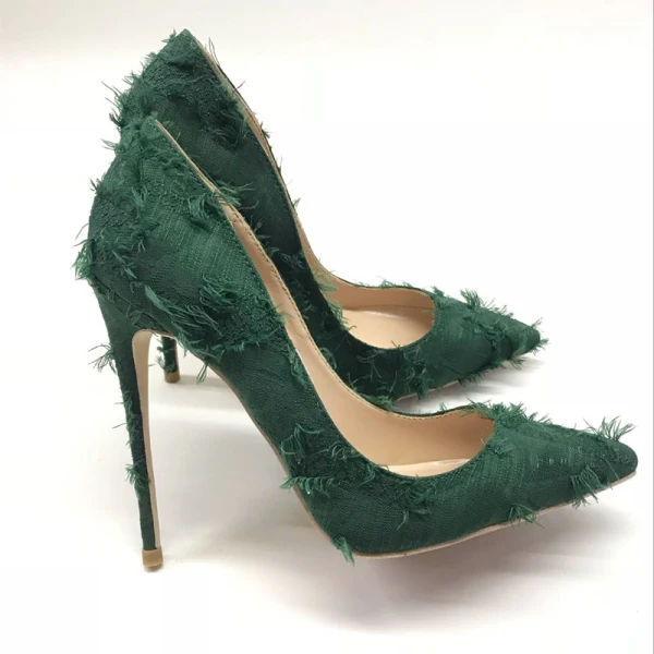Chic / Beautiful Casual Dark Green Pumps 2019 Leather Tassel 12 cm Stiletto Heels Pointed Toe Pumps