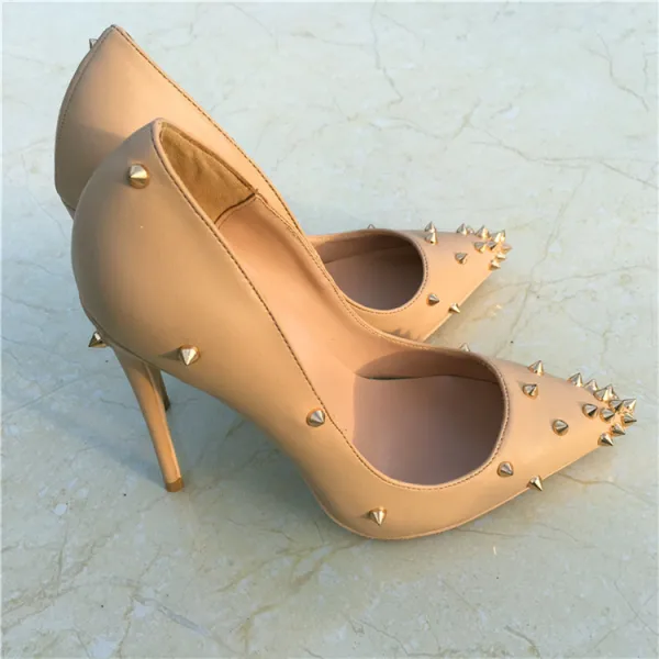 Schöne Nude Abend Pumps 2019 Niet 12 cm Stilettos Spitzschuh Pumps