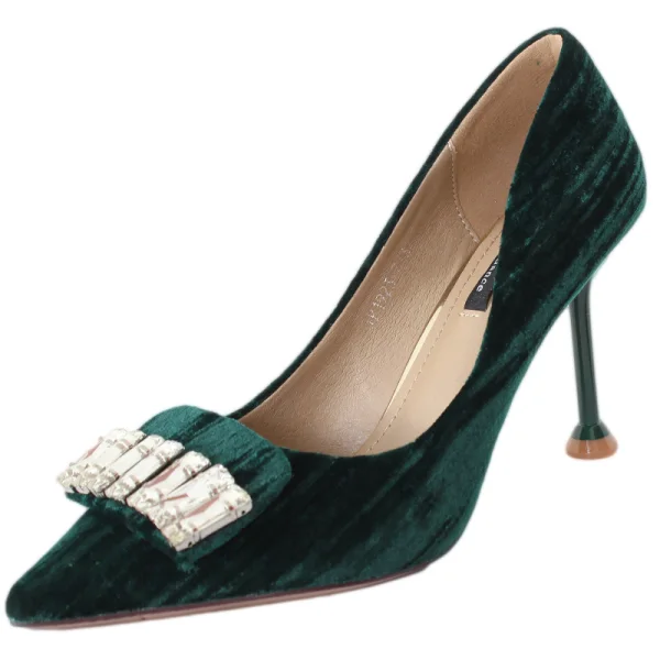 Schöne Dunkelgrün Freizeit Wildleder Pumps 2019 Strass 8 cm Stilettos Spitzschuh Pumps