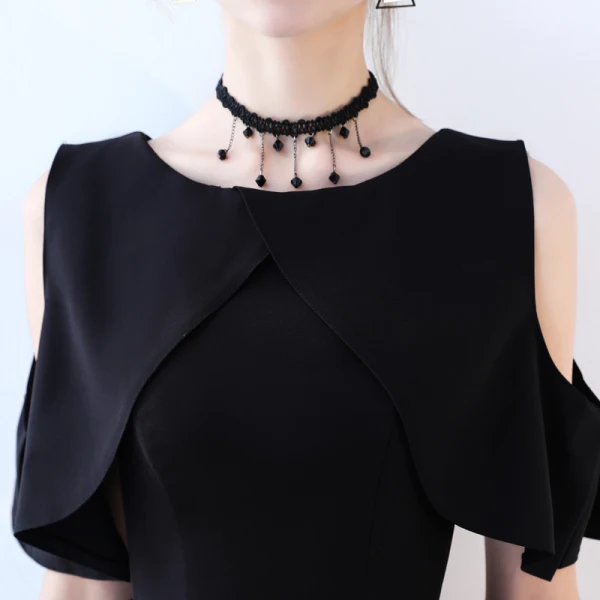 Chic / Beautiful Black Party Dresses 2017 A-Line / Princess Scoop Neck Strapless Sleeveless Short Formal Dresses