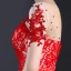 Style Chinois Rouge Transparentes Robe De Soirée 2018 Trompette / Sirène Encolure Dégagée Manches Courtes Paillettes Perlage Tribunal Train Dos Nu Robe De Ceremonie