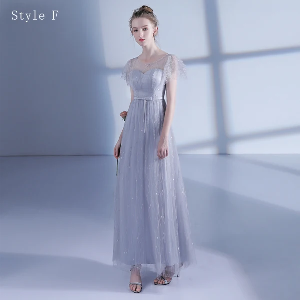 Chic / Beautiful Grey Bridesmaid Dresses 2017 A-Line / Princess Bow Short Sleeve Ankle Length Bridesmaid Wedding Party Dresses