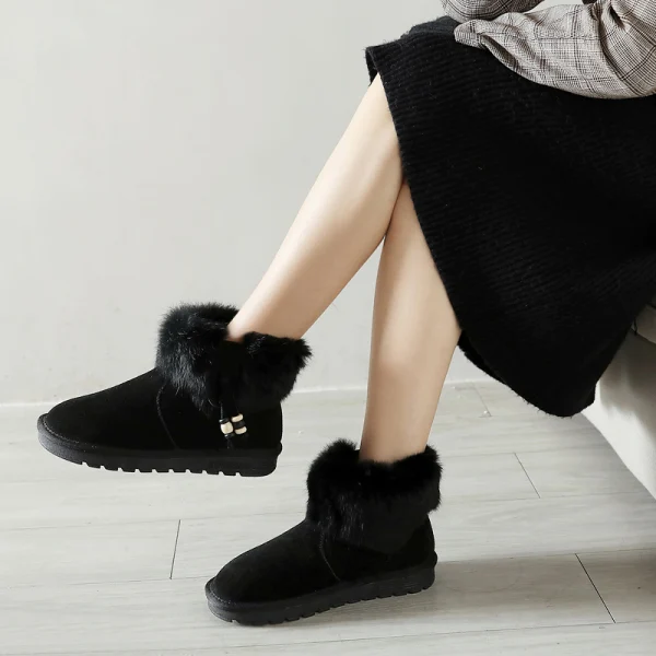 Mote Kvinners støvler 2017 Grå Lær Ankel Suede Casual Vinter Flate Snow Boots