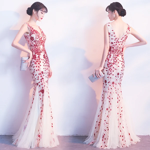 Chic / Beautiful Evening Dresses  2017 Trumpet / Mermaid Lace Sequins Backless V-Neck Sleeveless Floor-Length / Long Formal Dresses
