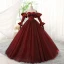 Charming Burgundy Glitter Prom Dresses 2023 Ball Gown Strapless Bell sleeves Backless Floor-Length / Long Prom Formal Dresses