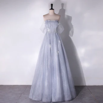 Charmant Gris Perlage Paillettes En Dentelle Fleur Robe De Bal 2024 Princesse Bustier Sans Manches Dos Nu Longue Promo Robe De Ceremonie
