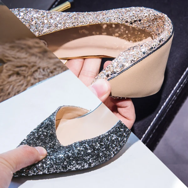 Sparkly Sølv Brudesko 2019 Paljetter 7 cm Stiletthæler Spisse Bryllup Høyhælte