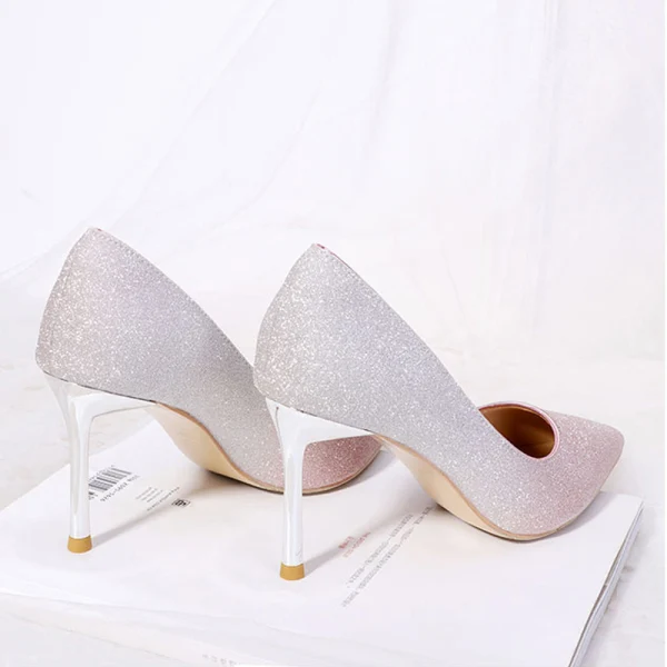 Glitzernden Rosa Brautschuhe 2018 Glanz 8 cm Stilettos Spitzschuh Hochzeit Pumps