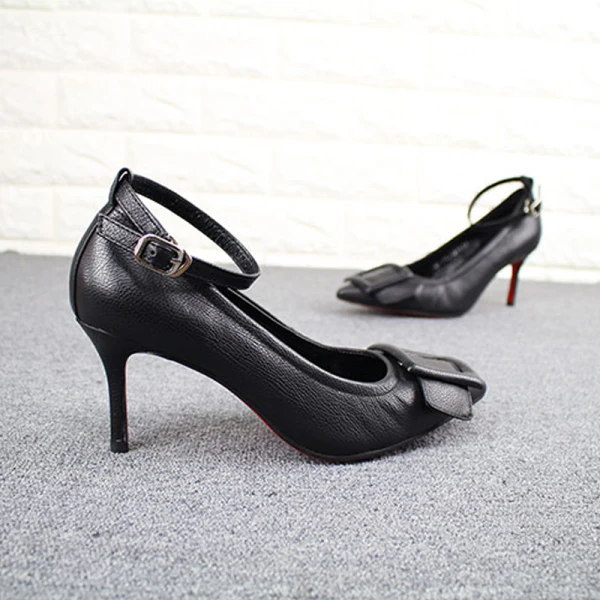 Fine Khaki Casual Damesko 2019 Lær Ankelstropp Spenne 7 cm Stiletthæler Spisse Pumps