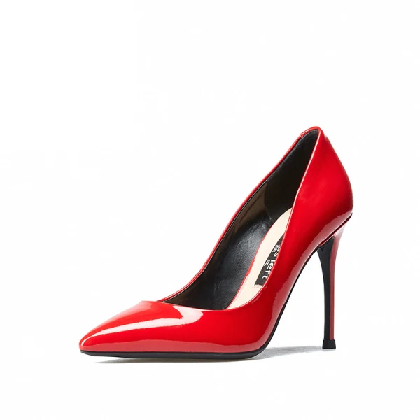 Schöne Rot Leder Abend Pumps 2019 Lackleder 10 cm Stilettos Spitzschuh Pumps