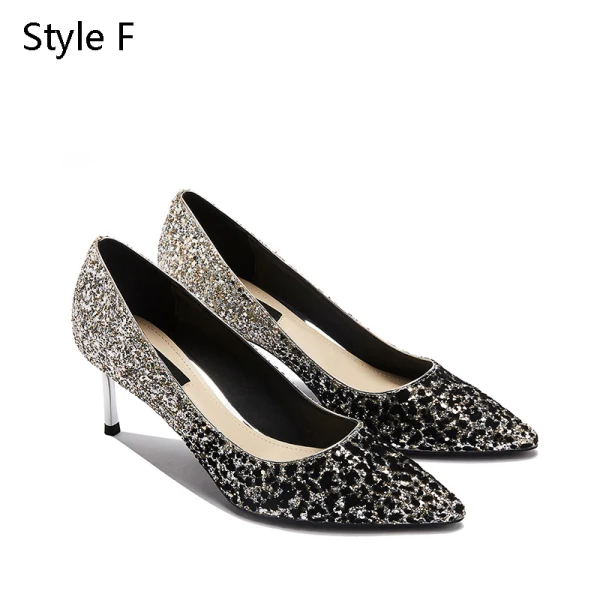 Sparkly Silver Evening Party Pumps 2019 Leather Sequins 6 cm Stiletto Heels Pointed Toe Pumps