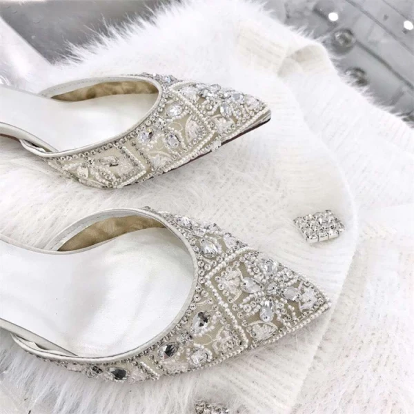 Fine Svart Aften Damesko 2019 Lær Beading Krystall Rhinestone 10 cm Stiletthæler Spisse Høyhælte