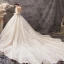 Luxury / Gorgeous Champagne Wedding Dresses 2019 Ball Gown Spaghetti Straps Sequins Sleeveless Backless Bow Royal Train