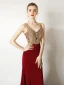 Chic / Beautiful Burgundy Evening Dresses  2019 Trumpet / Mermaid V-Neck Rhinestone Sleeveless Backless Sweep Train Formal Dresses