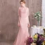 Luxury / Gorgeous Pearl Pink Evening Dresses  2018 Trumpet / Mermaid Beading Crystal Rhinestone Pearl High Neck Backless Short Sleeve Sweep Train Formal Dresses