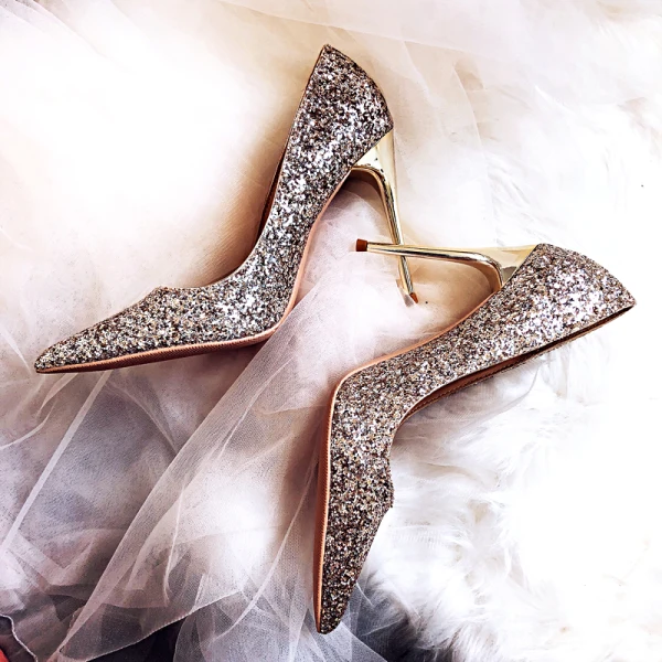 Glitzernden Sternenklarer Himmel Schwarz Brautschuhe 2019 Leder Pailletten 10 cm Stilettos Spitzschuh Hochzeit Pumps