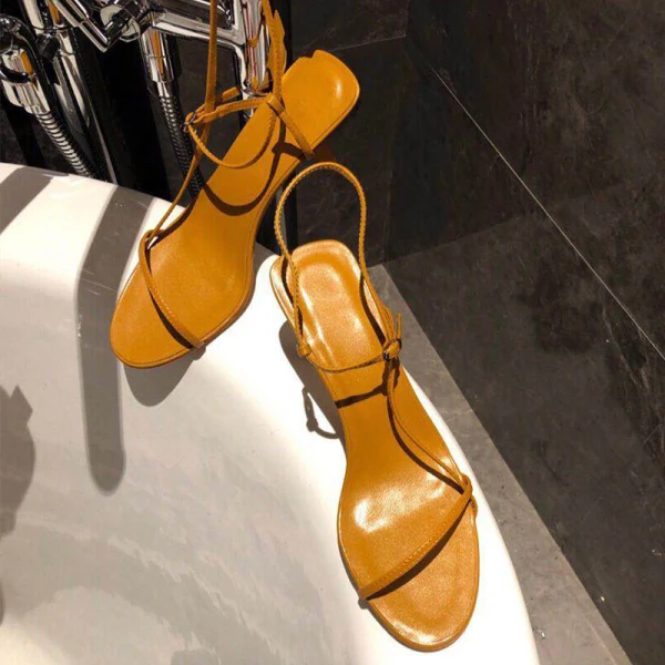 Modern / Fashion Modest / Simple Yellow Casual Womens Sandals 2019 Ankle Strap 6 cm Stiletto Heels Open / Peep Toe Sandals