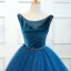 Vintage / Retro Royal Blue Quinceañera Prom Dresses 2018 Ball Gown Beading Sequins Crystal Sash Suede Scoop Neck Backless Sleeveless Floor-Length / Long