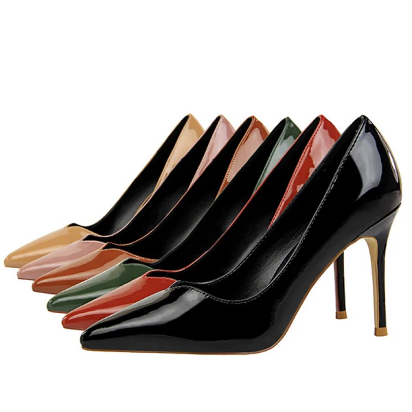 Enkel Svart Kontor Pumps 2019 Patent Lær 9 cm Stiletthæler Spisse Pumps