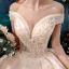 Charming Champagne Wedding Dresses 2019 A-Line / Princess Off-The-Shoulder Beading Lace Flower Sleeveless Backless Royal Train