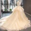 Haut de Gamme Champagne Robe De Mariée 2023 Robe Boule Volants Bustier En Dentelle Fleur Sans Manches Dos Nu Volants en Cascade Royal Train