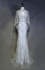 High End Silber Abendkleider 2019 Meerjungfrau V-Ausschnitt Handgefertigt Perlenstickerei Kristall Perle Strass Ärmellos Rückenfreies Sweep / Pinsel Zug Festliche Kleider