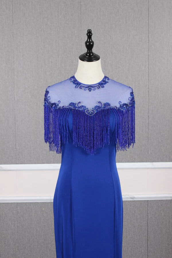 Vintage / Retro Dark Green Prom Dresses 2019 Trumpet / Mermaid Scoop Neck Handmade  Beading Tassel Sequins Short Sleeve Backless Sweep Train Formal Dresses