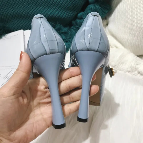 Fashion Sky Blue Prom Pumps 2021 Leather 10 cm Stiletto Heels Pointed Toe Pumps High Heels