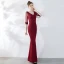 Chic / Beautiful Solid Color Burgundy Evening Dresses  2019 Trumpet / Mermaid V-Neck Beading Tassel 3/4 Sleeve Floor-Length / Long Formal Dresses