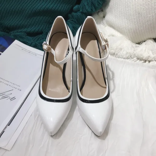 Simple Noire Promo Cuir Escarpins 2021 11 cm Talons Aiguilles À Bout Pointu Escarpins Talons Hauts