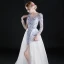 Chinese style Asymmetrical Evening Dresses  2017 A-Line / Princess Scoop Neck Long Sleeve Embroidered Flower White Organza Detachable Formal Dresses