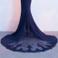 Charmant Bleu Marine Robe De Soirée 2018 Trompette / Sirène De l'épaule Manches Courtes Appliques En Dentelle Perlage Chapel Train Dos Nu Robe De Ceremonie