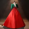 Elegant Red Green Prom Dresses 2024 Rhinestone Lace Satin Formal Dresses