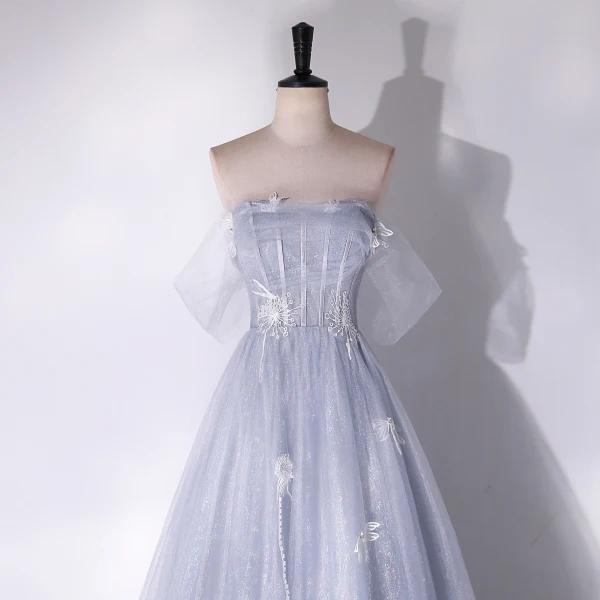 Charmant Gris Perlage Paillettes En Dentelle Fleur Robe De Bal 2024 Princesse Bustier Sans Manches Dos Nu Longue Promo Robe De Ceremonie