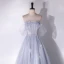 Charmant Gris Perlage Paillettes En Dentelle Fleur Robe De Bal 2024 Princesse Bustier Sans Manches Dos Nu Longue Promo Robe De Ceremonie