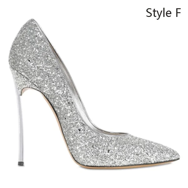 Glitter Witte Pailletten Bruidsschoenen 2019 12 cm Naaldhakken / Stiletto Spitse Neus Huwelijk Pumps